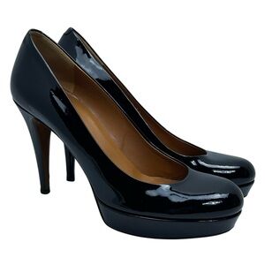 Gucci Patent Leather Platform Pumps Black Size 38 / 8 US Round Toe Party Event